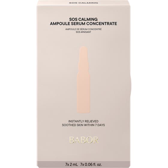 Babor Ampoule SOS Calming 14 ml beroligende ansiktsserum i beige eske som gir øyeblikkelig lindring