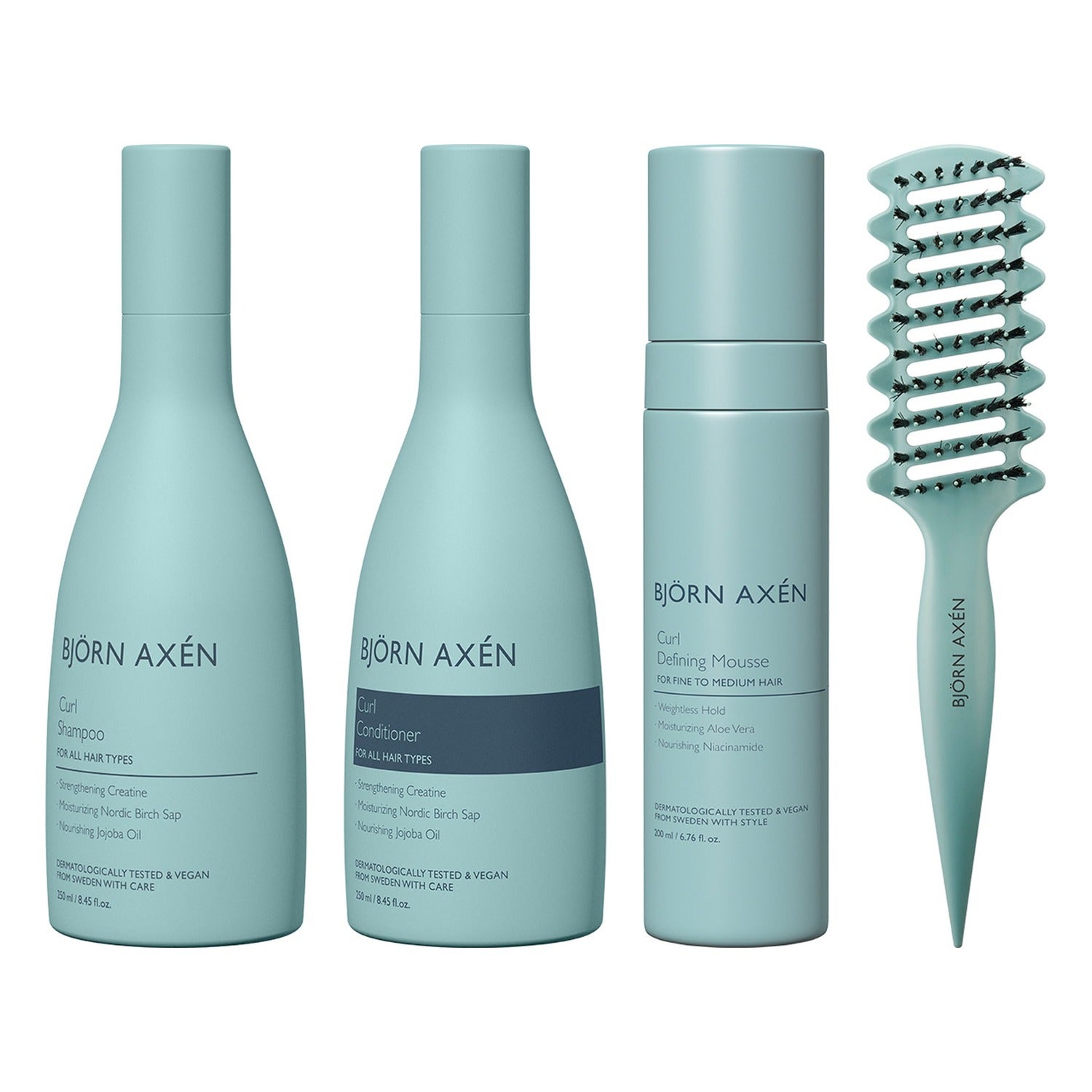 Björn Axén Curl Definition Complete Routine Shampoo 250 Ml, Conditioner 250 Ml, Mousse 200 ml & Brush