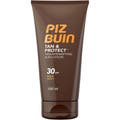 Piz Buin Tan & Protect 150 ml solkrem som gir dypere brunfarge i en brun tube med solfaktor 30 og oransje logo