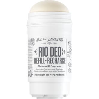 Sol de Janeiro Rio Deo Refill 57g aluminiumfri deodorant i hvit plastemballasje med synlig lys og kremet stift