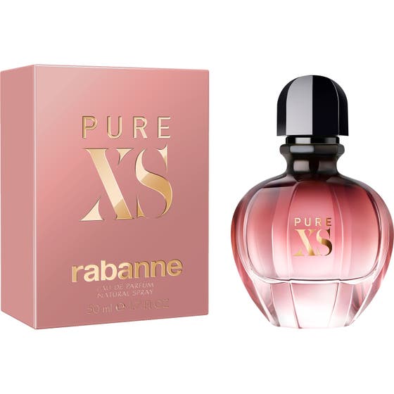 Rabanne Pure XS For Her 50 ml eau de parfum damparfym i rosa glasflaska prydd med en lyxig guldfärgad orm