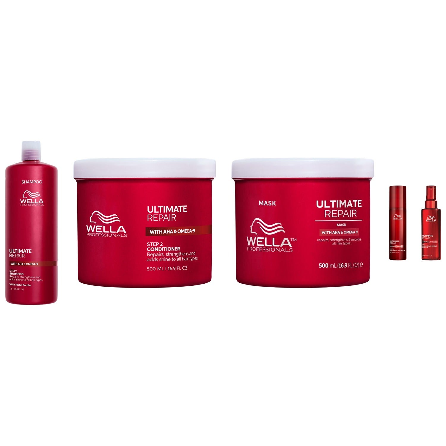 Wella Professionals Ultimate Repair Complete Care System Shampoo 1000ml, Conditioner 500ml, Mask 500ml, Leave-in 95ml, Hair Rescue schampo & balsam herr