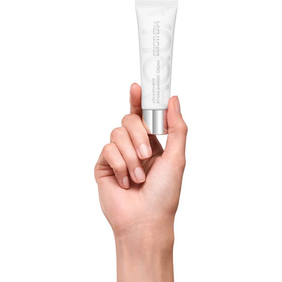 Biotherm Aquasource Hydra Barrier Cream 30 ml fugtgivende dagcreme viser en hvid og cremet teksturprøve