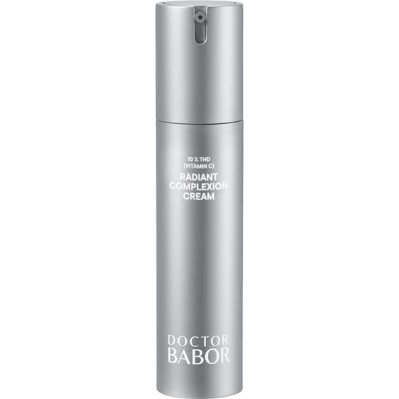 Doctor Babor Radiant Complexion Cream 50 ml heleyttävä C-vitamiinivoide tyylikkäässä hopeisessa pumppupullossa.