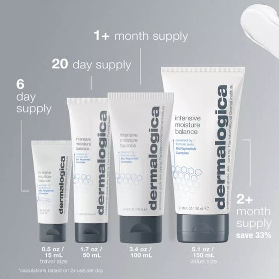 Dermalogica Intensive Moisture Balance 100 ml ravitseva päivävoide ja sen täyteläisen pehmeä, valkoinen voidekoostumus.