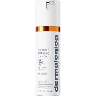 Dermalogica Biolumin-C Heat Aging Protector 50 ml SPF 50 fuktighetskrem med vitamin C i hvit pumpeflaske med oransje detalj