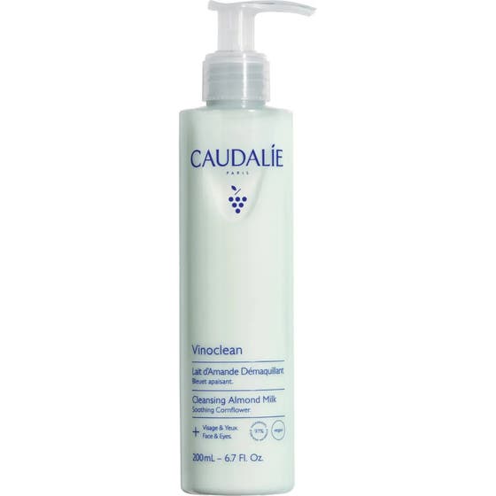 Caudalie Vinoclean Cleansing Almond Milk 200ml beroligende rensemelk i hvit plastflaske med pumpe