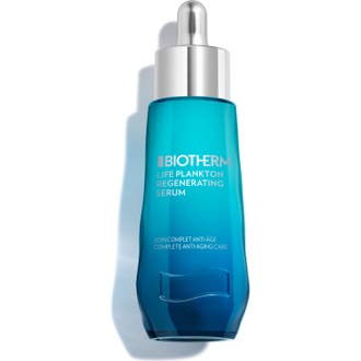 Biotherm Life Plankton Regenerating Serum styrkende ansiktsserum i blå glassflaske med sølvpipette