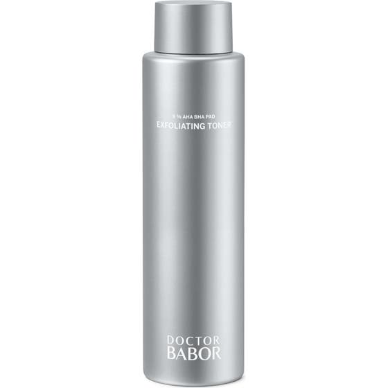 Doctor Babor Exfoliating Toner eksfolierende toner med AHA BHA i en elegant matt sølvfarget flaske.