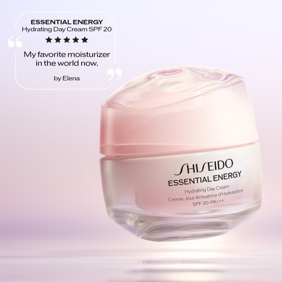 Shiseido Essential Energy Day Cream 50 ml anti-age dagkräm hyaluronsyra som visar överlägsen absorption i huden.