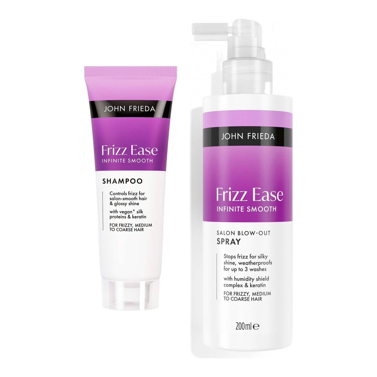 John Frieda Smooth & Sleek Hair Essentials Shampoo 75 ml & Blowout Spray 200 ml - 275 ml