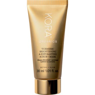 Kora Organics Turmeric Brightening & Exfoliating Scrub + Mask 30 ml lystergivande 2-i-1 exfoliering i guldfärgad tub
