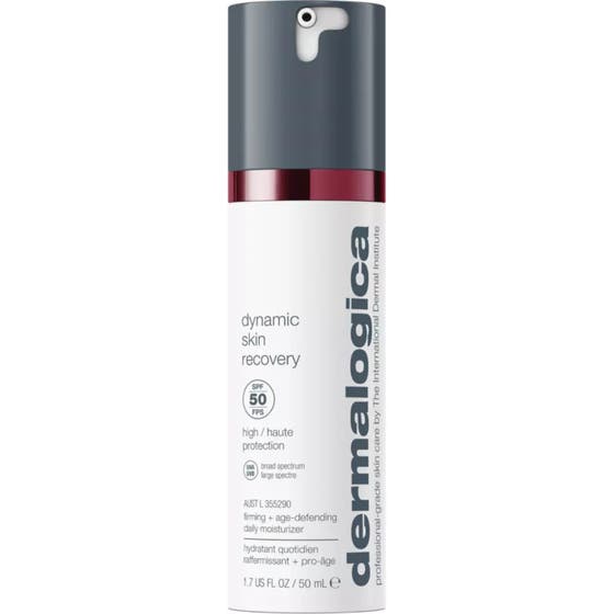 Dermalogica Dynamic Skin Recovery 50 ml opstrammende dagcreme med SPF 50 i hvid cylinderflaske med gråt låg