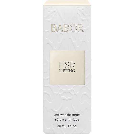 Babor HSR Lifting Serum 30 ml mod rynker i hvid yderemballage med præget mønster og gulddetaljer