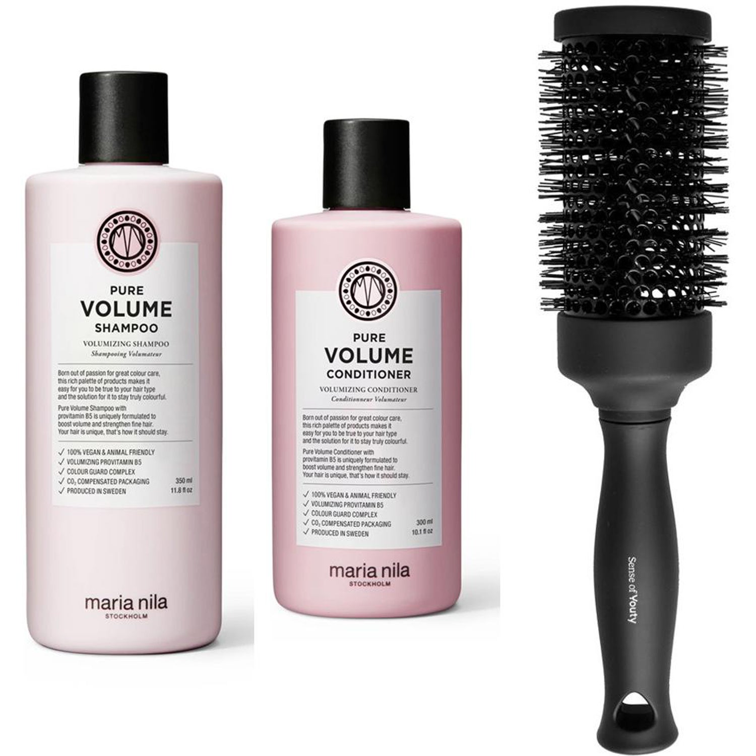 Maria Nila Pure Volume Set Shampoo 350 ml, Conditioner 300 ml & Blowout Brush billede