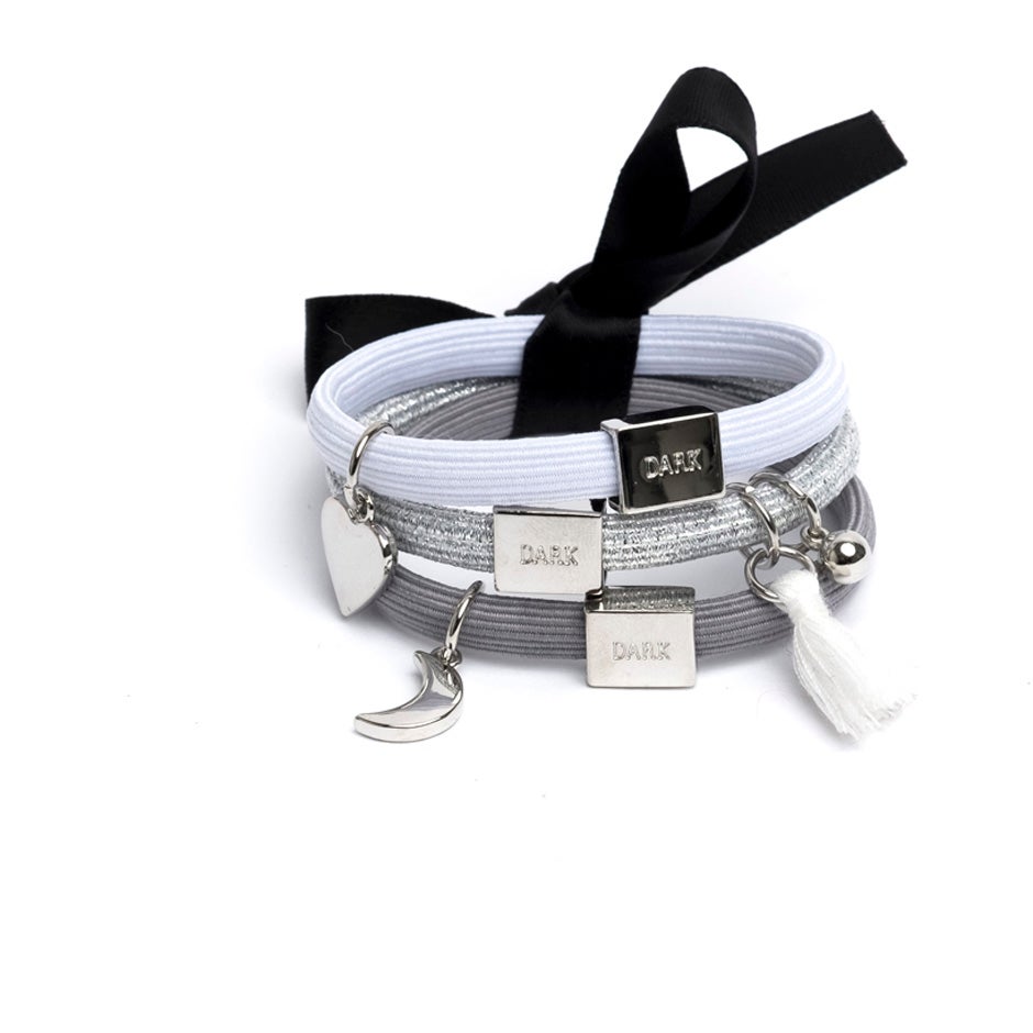 Dark Hair Ties 3 Pk Charm Combo Grey W/Silver pcs 1