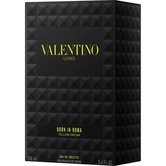 Valentino Born in Roma Uomo Yellow Dream Eau de Toilette 100 ml herreparfyme med pigget glassflaske og sort eske