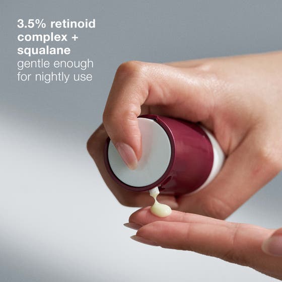 Dermalogica Dynamic Skin Retinol Serum 30 ml viser teksturer av retinoid, squalane og beta-glukan for en glatt hud