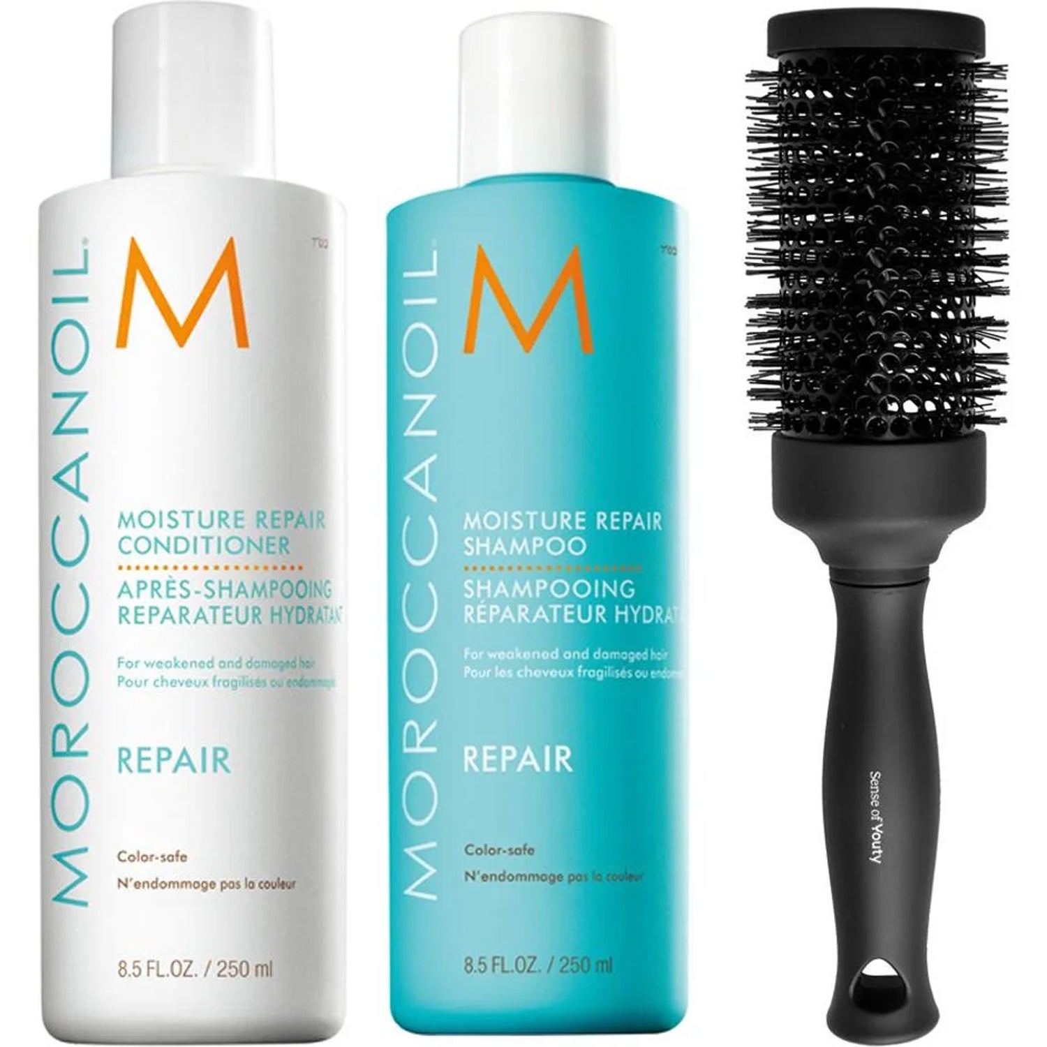 Moroccanoil Moisture Repair Set Shampoo 250ml, Conditioner 250ml & Blowout Brush - 500 ml