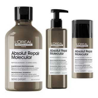 Absolut Repair Molecular Shampoo, Rinse-Out Serum & Leave-In