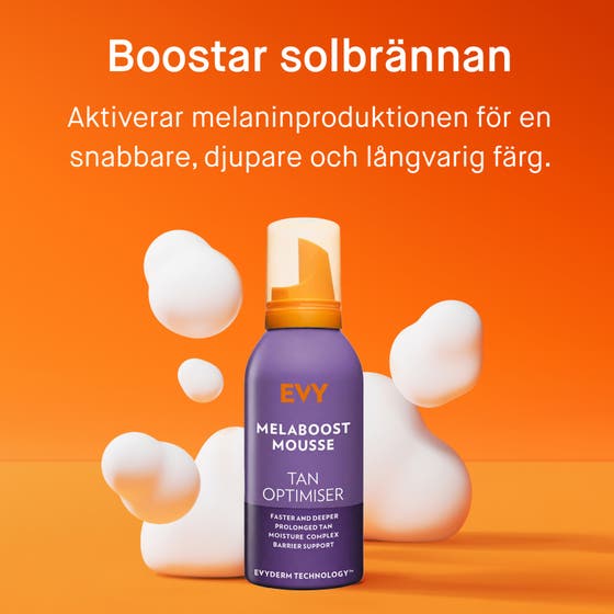 EVY Technology Daily Tan Activator 150 ml rusketusta syventävä voide beige pullo ja valkoisia vaahtopalloja