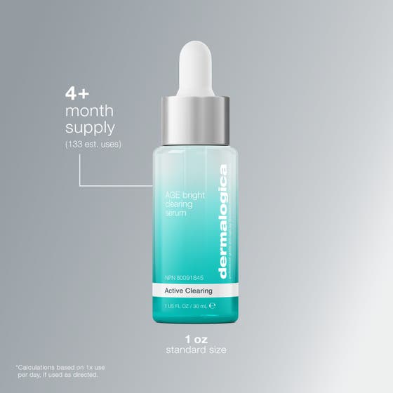 Dermalogica AGE Bright Clearing Serum 30 ml påføres ansiktet med pipette for en klarere hudtone.