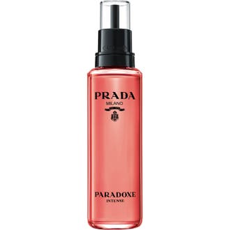 Prada Paradoxe Intense Eau de Parfum Refill 100 ml sylindrisk påfyllingsflaske med rosa væske og sort tut