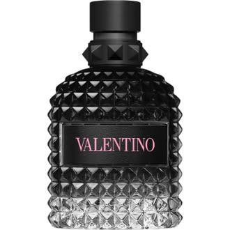 Valentino Born in Roma Uomo Eau de Toilette 100 ml herreparfyme i mørk glassflaske med naglestruktur og rosa logo