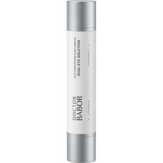 Doctor Babor Dual Eye Solution øjencreme mod mørke rande i hvid cylinderformet beholder med sølvfarvede låg