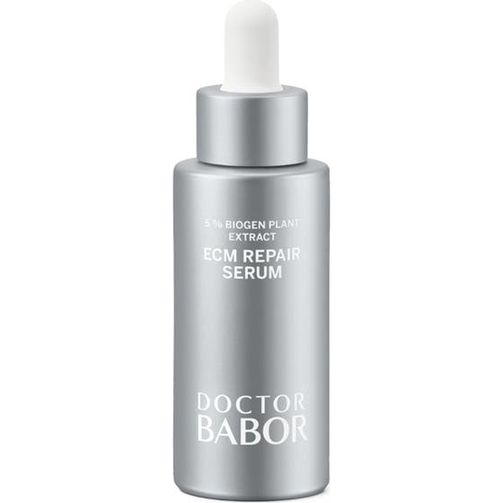 Doctor Babor ECM Repair Serum 30 ml reparerende ansiktsserum i sølvfarget flaske med hvit pipette.