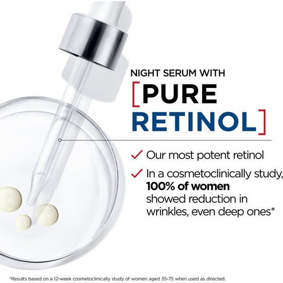 L'Oréal Paris Revitalift Laser 80 ml ansiktskräm mot rynkor i röd burk och l'oréal paris retinol serum i blå flaska.