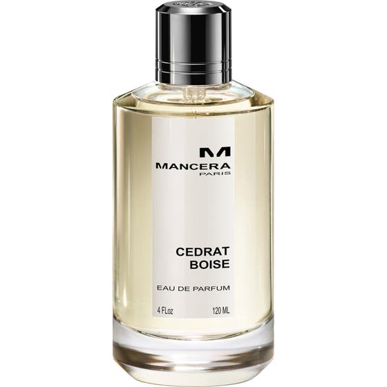 Mancera Cedrat Boise 120 ml Eau De Parfum i en elegant glasflaska med silverfärgad kork och ljusgul vätska