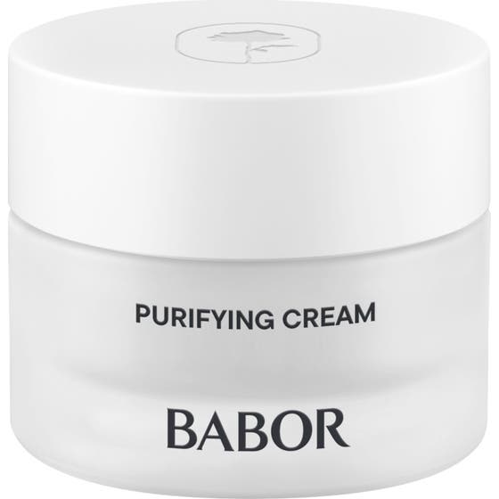 Babor Skinovage Purifying Cream 50 ml renande kräm i en frostad vit glasburk som ger en klarare hy.