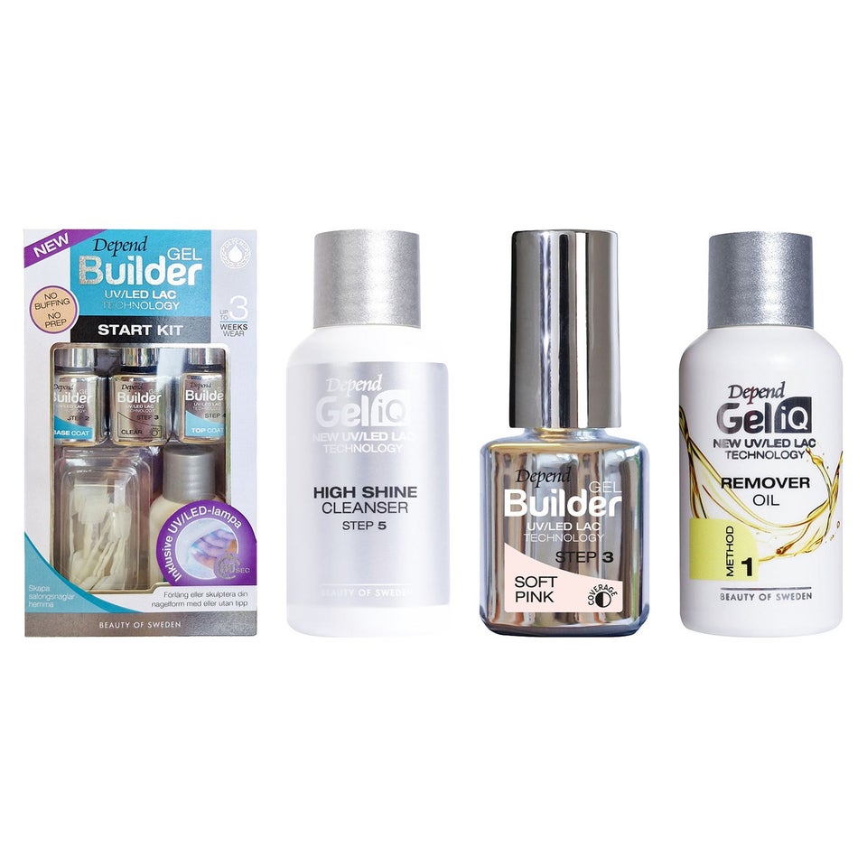 Gel Nail Complete Starter Set Starter Kit, Builder Soft Pink 5ml, High Shine 35ml, Remover Oil