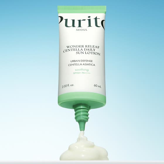 Purito Wonder Releaf Centella Daily Sun Lotion 60 ml vit krämig centella solkräm som ger solskydd känslig hy