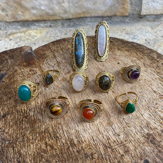 Bohemian Ring Big Brass Rosenquarts