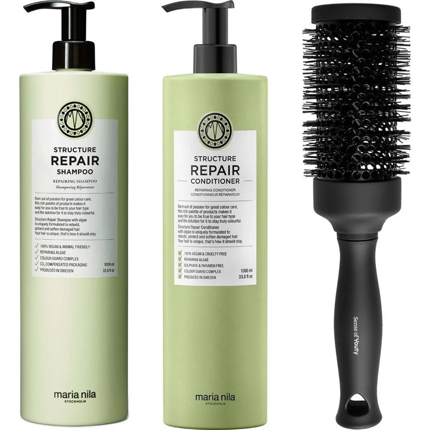 Maria Nila Structure Repair Set Shampoo 1000ml, Conditioner 1000ml & Blowout Brush - 2000 ml