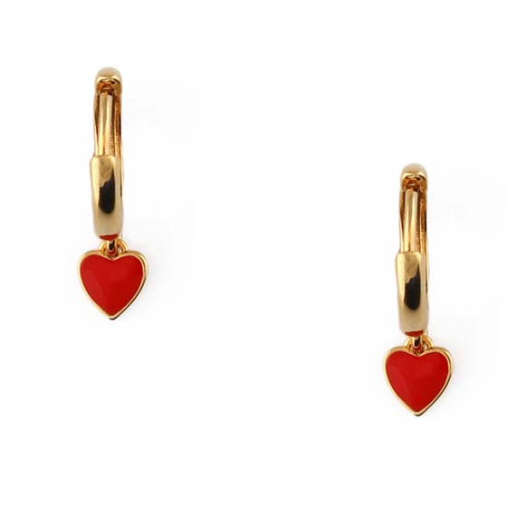 Enamel Red Heart Drop Huggie Earrings