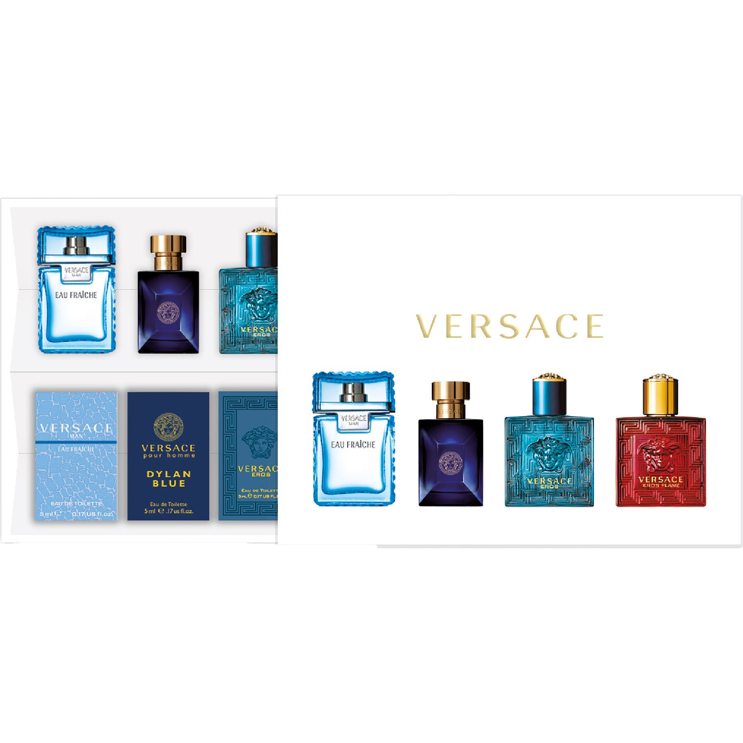 Versace Gift Set Pour Homme Miniature Eau Fraiche + Dylan Pour Homme + Eros EdT + Eros Flame (4 x 5 ml)