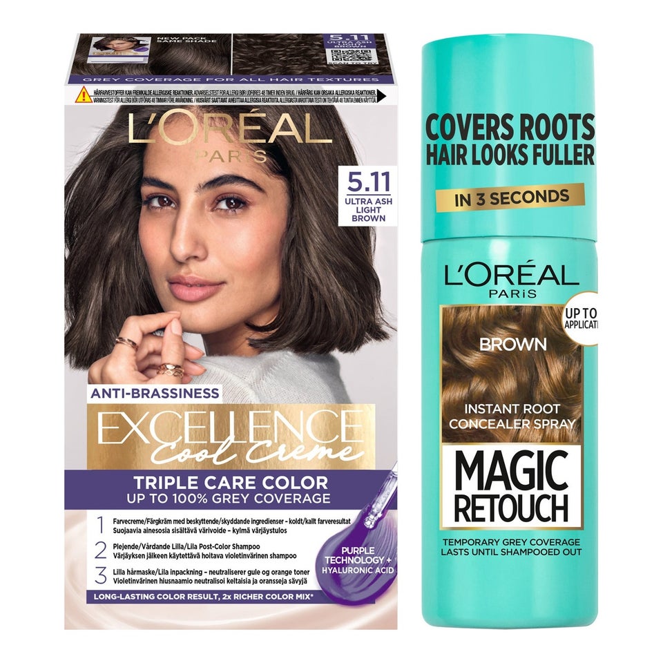 Excellence 5.11 Ultra Ash Light Brown + Magic Retouch Roots 3 Brown