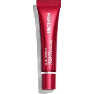 Biotherm Blue Peptides Eyes & Lips Contour Reshaper oppstrammende krem i rød metallic tube med sølvfarget kuleapplikator