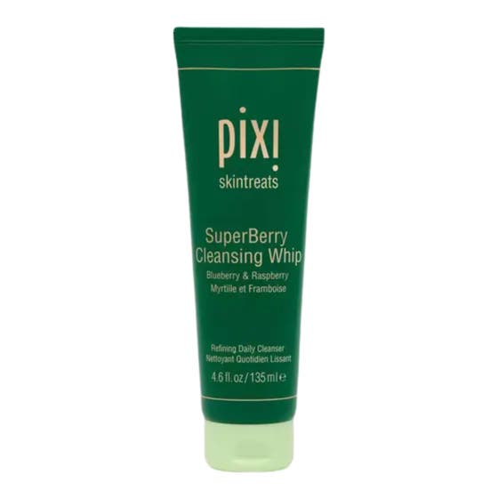 Pixi SuperBerry Cleansing Whip 135 ml förfinande ansiktsrengöring i mörkgrön tub med ljusgrönt lock