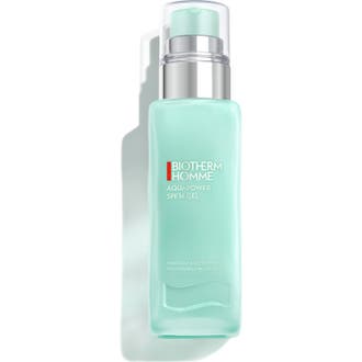 Biotherm Homme Aquapower Advanced Gel 75 ml fuktighetsgel i lysegrønn frostet flaske med sølvpumpe og klart lokk