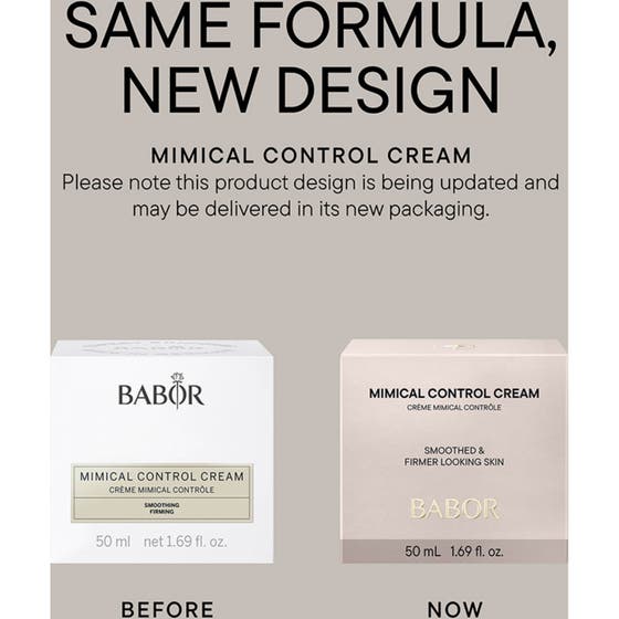 Babor Mimical Control Cream 50 ml utglattende dagkrem illustrert med et nærbilde av en rosa blomst