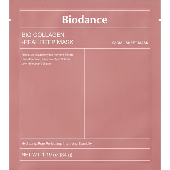 Biodance Bio Collagen Real Deep Mask 34 g kiinteyttävä kangasnaamio vaaleanpunaisessa sachet-pakkauksessa