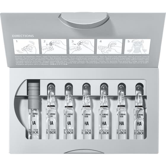 Babor DOC 10d Hyaluronic Acid 14 ml fuktighetsgivende serum i sølvgrå eske med preget ampullemotiv.