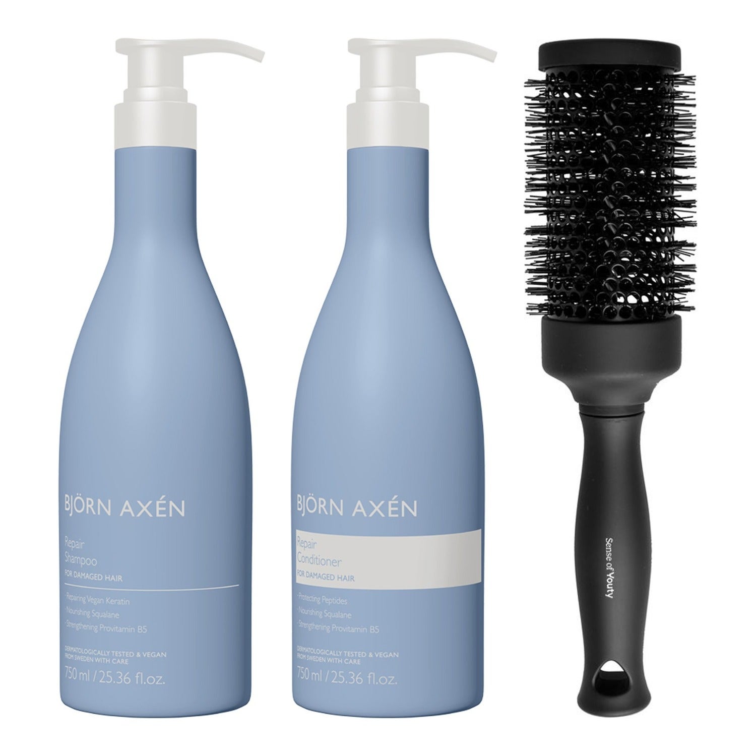 Björn Axén Repair & Style Essentials Shampoo 750 ml & Conditioner 750 ml & Blowout Brush