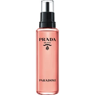 Prada Paradoxe EdP refill 100 ml parfyme i sylindrisk glassflaske med rosa væske og svart pumpe