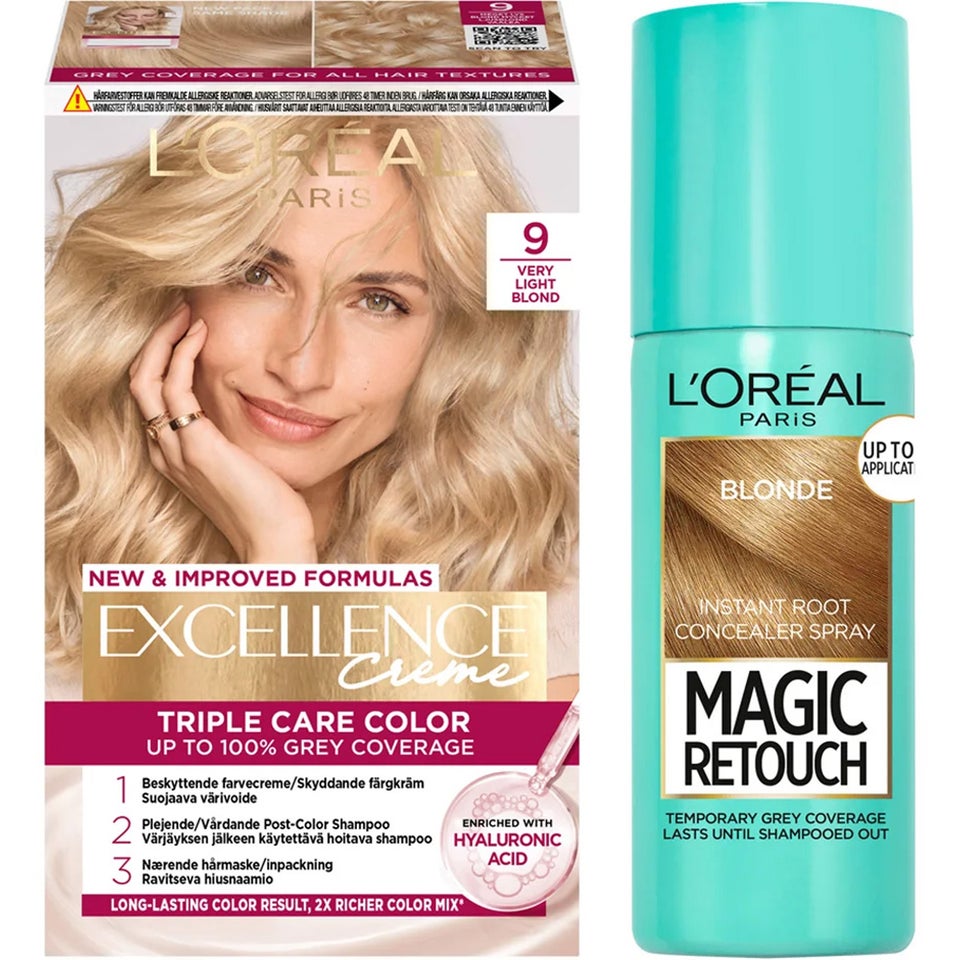 Excellence 9 Very Light Blonde + Magic Retouch Roots 5 Blonde