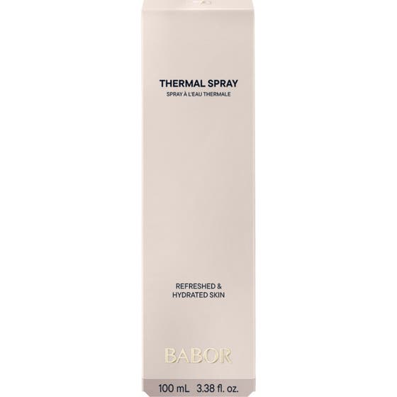 Babor Thermal Spray 100 ml beroligende face mist i hvid yderemballage med logo og guld-detaljer.